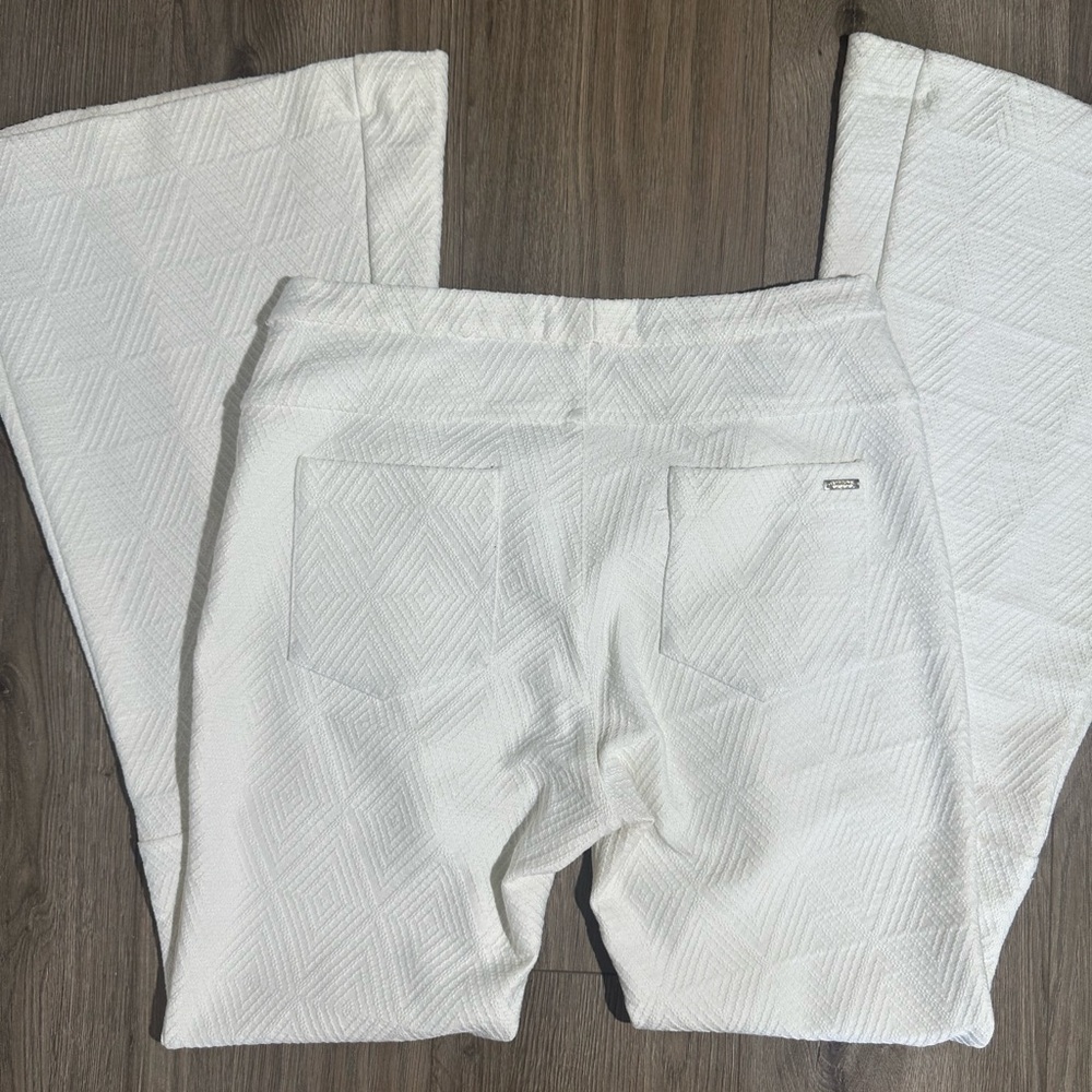 White Textured Boot-Cut Bell Bottom Flare Pants with Subtle Pattern - Picture 7 of 15